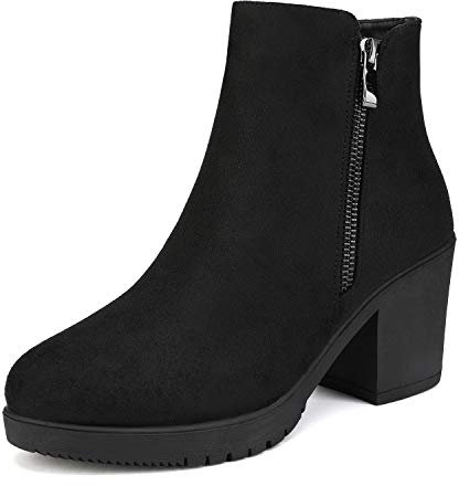 DREAM PAIRS Bottines Femme Confortables à Talon Large avec Fermeture Éclair Mode et Stables,Size 36,Noir,Z0EY-2