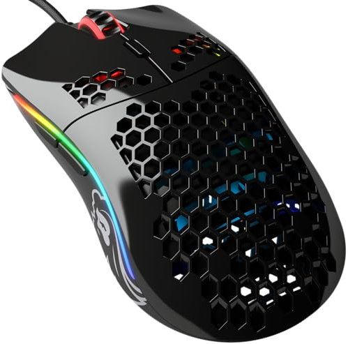 Glorious Gaming Model O- (Pequeño) Ratón gaming con cable - 58 g superligero, diseño colmena, RGB, sensor Pixart 3360, ambidiestro, switches de Omron - Negro brillante