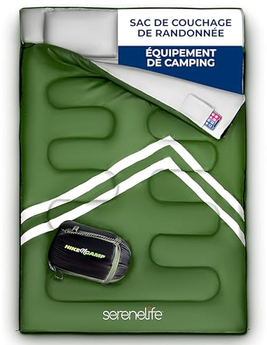 SereneLife Backpacking Sleeping Bag Camping Gear-Double Sleeping Bag For Adults/Teens W/2 Pillows,Bag-Outdoor Lightweight Weather Proof Sleeping Bags For Camping,Backpacking,Hiking-SereneLife SLSBX9