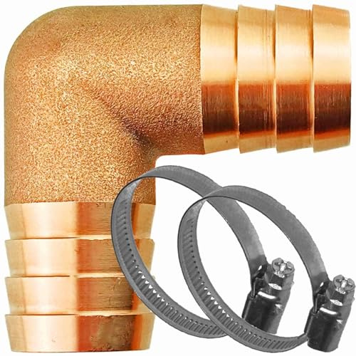 MegaHaustechnik Schlauchverbinder Winkel, Tülle außen 25mm, Messing | mit Edelstahl Schlauchklemmen, Trinkwasser geeignet, Tülle-Außendurchmesser 25mm, L-Form Bogen