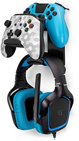 Brainwavz The UberAtlas Dual Game Controller & Headphone Stand Wall Mount Holder for Xbox ONE, Series X, PS5, PS4, PS3, Switch, STEELSERIES Gamepad & More, Stay Organized No Screws