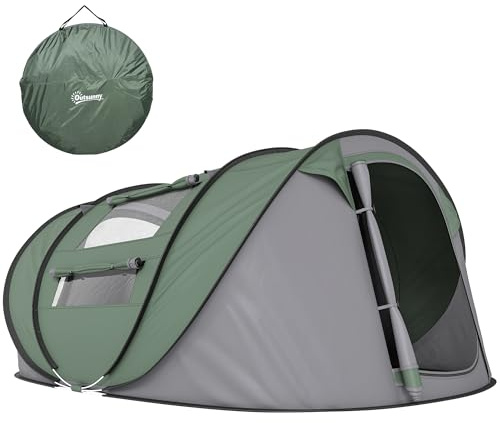 Outsunny Tenda da Campeggio Pop Up 2 Posti 263.5x220x123 cm Verde Scuro