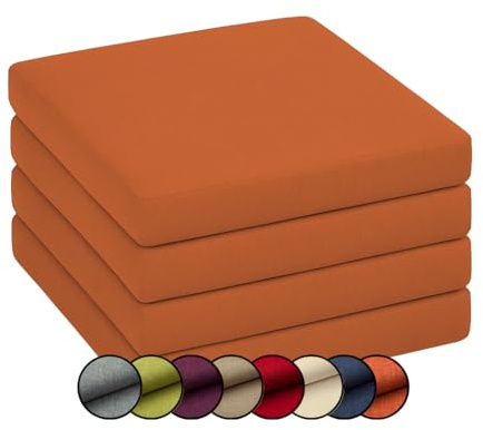 chilly pilley Stuhlkissen Gartenkissen Gartenstühle Stuhlauflage Stuhlpolster Sitzkissen Abnembar Bezug Mit Reißverschluss Auflage Set Garten Kissen (4er Set 40x40x5, Orange)