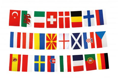 Flaggenfritze® EM Flaggenkette Fahnenkette Fußball 2021-6,70 m lang + gratis Digni® Sticker