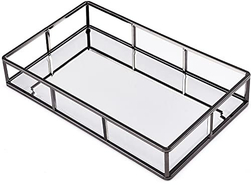 PuTwo Spiegeltablett Schwarz, Rauchiges Schwarz Vintage Spiegel Tablett Metall Tablett Verspiegelt Platte Verspiegelt Deko Tablett Spiegel Tablett Rechteckig, Dekotablett als Schminktisch Aufbewahrung