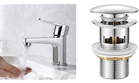 Ibergrif M11057 Star Miscelatore Monocomando Per Bagno, Rubinetto Per Lavabo, Cromo & Scarico Lavabo Bagno Universale Pop Up 1/4 '', Valvola Piletta Lavandino Click Clack, Con Troppopieno