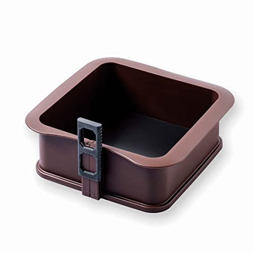 LACOR 66779 Molde Cuadrado Desmontable fabricado en 100 por ciento Silicona Alimentaria Antiadherente con Base de Cristal, Cierre Seguro, Base de cristal, Marrón, 18 x 7 cm