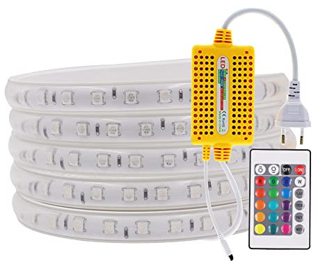 KISUFU Striscia Led COB Flessibile 220V,Striscia LED RGB 5050 con Telecomando, IP65 Impermeabile, Luminose Nastri LED ad Alta Luminosità da 120LED/m,per la Casa, Camera da Letto,TV,Decorazioni (4m)
