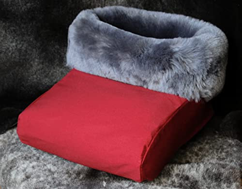 Premium echt Lammfell Fußtasche Fußwärmer Fußsack | anthrazit grau, Bezug rot
