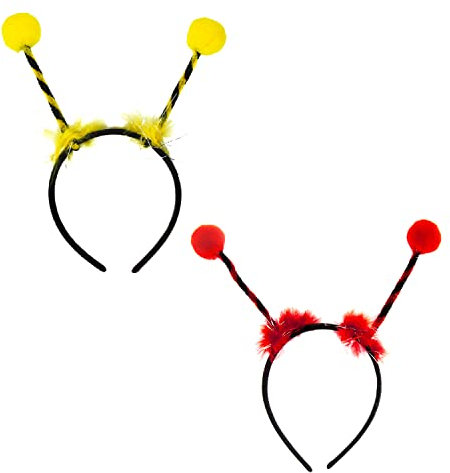 Oblique Unique® Haarreifen Set - Biene + Marienkäfer Haarreif mit Bommeln für Karneval Fasching Motto Party zum Verkleiden Kostüm Accessoires