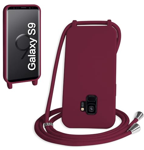 WenBaby Handykette für Samsung Galaxy S9 Hülle mit Band,Handyhülle mit Schnur zum Umhängen Silikon Seil Necklace Schutzhülle mit Kordel Tasche Case TPU Bumper für Galaxy S9- Rot