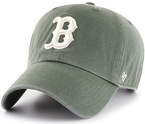‘47 MLB White Team Colour Primary Logo Clean-Up Cap, Adjustable Strap, Adult, Boston Red Sox Moss, One Size