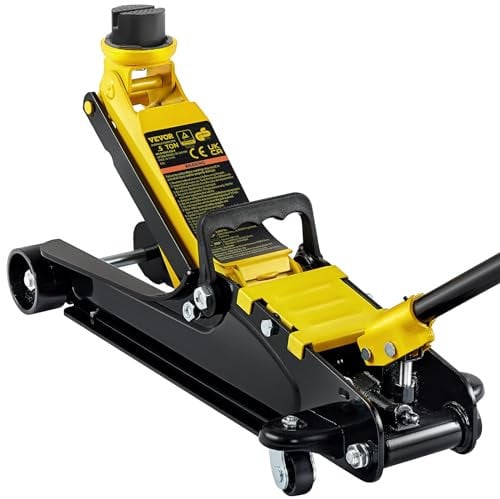 VEVOR Martinetto Idraulico a Pavimento in Acciaio Capacità di Sollevamento Max. 2,5 Tonnellate per Riparazione Auto, Camion Barca Veicolo, Sollevatore con Ruote Altezza Regolabile tra 85-380mm