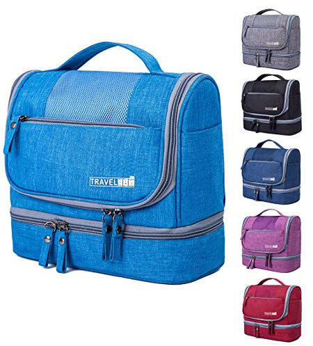Kulturbeutel Kulturtasche, Wasserabweisende Waschtasche zum Aufhängen für Damen, Herren, Große Reise Kosmetiktasche Tragbare Unisex Waschbeutel Schminktasche für Reisen,Camping (Blau)