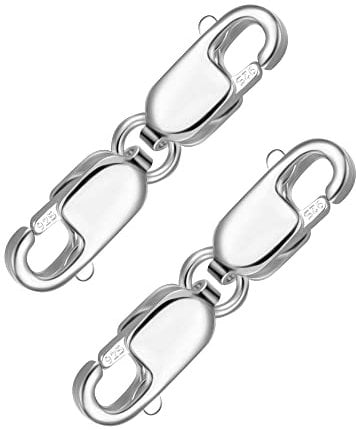 ALEXCRAFT Solid Sterling Silver 925 Double Clasps, 2PCS Large Lobster Clasp 10mm, Claw Clasps Bracelet Necklace Extension Connector Jewelry Making