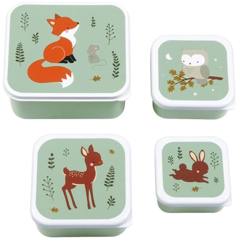 A Little Lovely Company Waldfreunde grün Lunchbox-Set Verschiedene Größen Naturthema