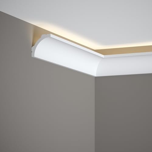 Mardom Decor MD210 - Weiße Deckenleiste - Robuste Stuckleiste - Verbirgt Effektiv Kabel und Hausinstallationen - Langlebiger PolyForce-Kunststoff - Widerstandsfähig und Langlebig - 200x5x5cm