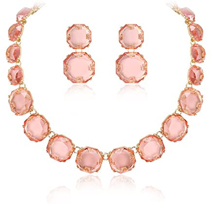 EVER FAITH Rosa Set di Orecchini con Collana e Girocollo con Strass, di bigiotteria Art Deco Bohémien di Rotondo Cristallo per Donne Ragazze