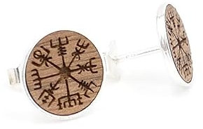 Ohrstecker Vegvisir aus 925er Silber und Walnussholz | Holz Ohrringe | handgefertigt in Deutschland