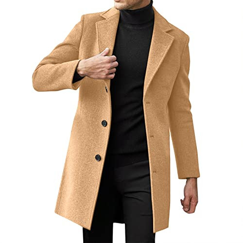 CUTeFiorino Jacken Ärmellos Herren Herren Schlanker Wintermantel Reverskragen Langarm Gepolsterte Lederjacke Vintage Verdicken Mantel Schaffelljacke Herren Herbst Elegant (Khaki, XXXL)