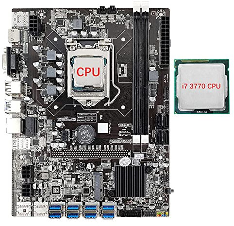 Tweovnai Carte MèRe MinièRe B75 8 GPU + I7 3770 Ensemble de Processeurs pour BTC/ETH 8 USB3.0 vers PCIE 1X Emplacement GPU LGA1155 Emplacement RAM DDR3 SATA3.0