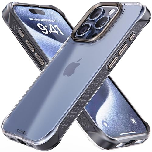 REBEL Transparente Schutzhülle für iPhone 15 Pro [Frosted Series Gen-5] Translucent Matte Textur, Griffige Seiten, Vergilbungsfrei, Schützende Stoßstangen, Metalllinse & Tasten, 6,1 Zoll Phone 2023