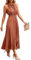 ONAYEYO Damen Sommer Plissee Lang Kleid V Ausschnitt ärmellos Schweizer Punkt Sommerkleid Elegant Hohe Taille Abendkleid Midikleid Casual Einfarbig Strandkleid (XL, Ziegelrot)