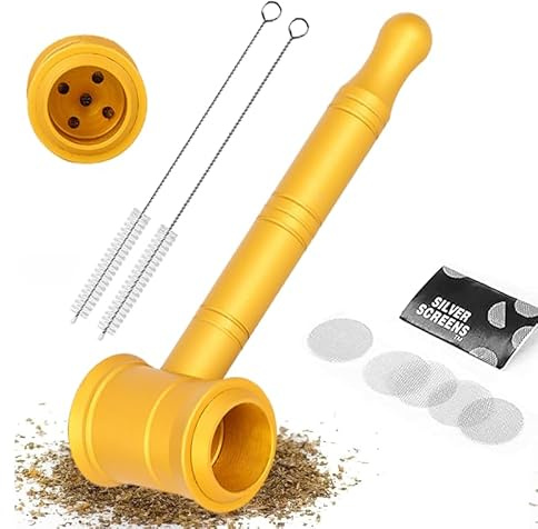 Mini-Pfeife MetallZinkLegierung in Gold Kleine Tragbare Rauchpfeife Tabakpfeife Zerlegbare Metallpfeifen mit 6 EdelstahlSiebfiltern und 2 Reinigungsbürsten Tabakpfeifen-Set als Geschenk für Vater
