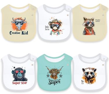 Maiwamita 6er-Pack wasserdichte Baby-Lätzchen aus Baumwolle für Mädchen und Jungen zum sabbernden Essen mit Druckknopf (Multi1)