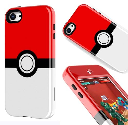 SupBo Schutzhülle für iPod Touch 6 / 7 Generation, Anime-Cartoon, Kawaii, Rot-Weiß-Kugelmuster, hartes Polycarbonat und inneres Silikon, Hybrid-Schutzhülle für iPod Touch 5/6, iPod Touch 7 (rot/weiße