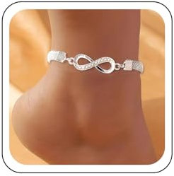 Wendalern Bracelet De Cheville Argent Infini Strass Numéro 8 Bracelet De Cheville Cz Infini Amour Sans Fin Bracelet De Cheville Plage Maillon Épais Chaîne De Cheville Bijoux De Pied Pour Femmes Filles