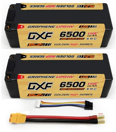 DXF 4s lipo battery 4S 6500mAh 15.2V High Capacity Lipo Battery with XT90 & 5mm Bullet - 2Pack 4s lipo for 1:8 Scale RC Car, Multi-Rotor, Helicopter, Boat - Compatible with 1/8 & 1/10 RC Models