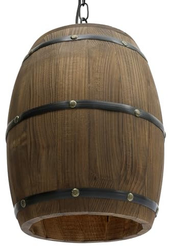 ERnonde Hängelampe, Holz Weinfass Hängeleuchte E26 Retro Lampe für Schlafzimmer Weinkeller Küchen Bars Cafés 24 x 24 x 30cm Industriewind Braun