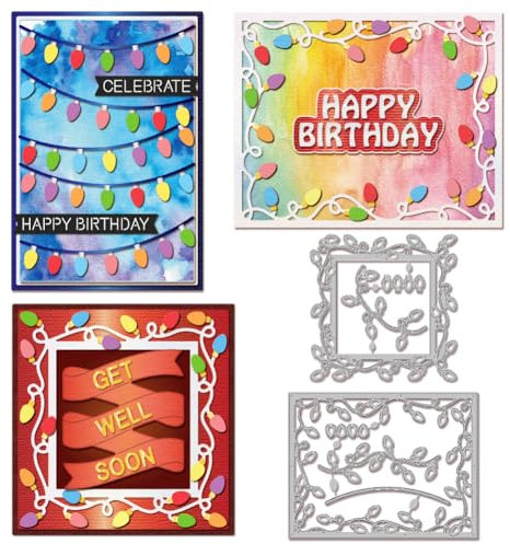 GLOBLELAND Stanzformen Mit Lichterrahmen Zum Gestalten von Karten Lichterhintergrund Metallstanzungen Rechteckige Und Quadratische Stanzformen Vorlagen Für Scrapbooking Journale Prägungen