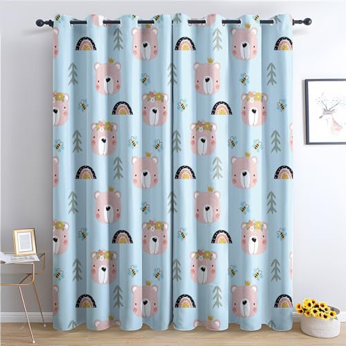 Vorhänge Cartoon Bär, Verdunkelungsvorhang 2er Set - Vorhang Blickdicht Kinder Mädchen Muster, Thermovorhang für Deko Wohnzimmer Schlafzimmer Kinderzimmer, Gardinen mit Ösen 175x140 cm (HxB) (GJ-&212)