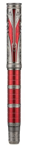 Hongdian D5X Fountain Pen Fine Nib Red Color, Qin Dynasty Retro Chinese Totem Engraving Smooth Writing Pen with Converter and Pen Box Set