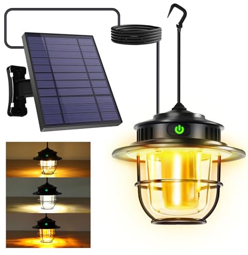 XRDZYXGS Campinglampe, 2000mAh Campinglampe Aufladbar 1000 Lumen, Mit 6000mAh Unabhängigem Solarpanel, IP65 Wasserdicht Camping Lampe 4 Lichtmodi &Dimmbar, LED Laterne für Camping, Wandern, Notfall