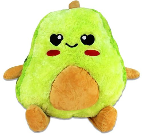 BEMIRO Avocado Kuscheltier mit Comic Gesicht – Ca. 50 cm Groß, 4 Gestickte Motive Wählbar, Mit Schlaufe (Kawaii)