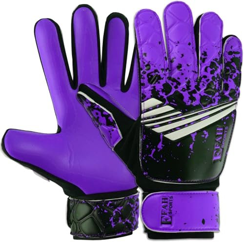 EFAH SPORTS Guantes de Portero de fútbol para niños, jóvenes, Guantes de Portero de fútbol con Palmas de súper Agarre (Purple, Size 8 Suitable for Size M-L Adult)