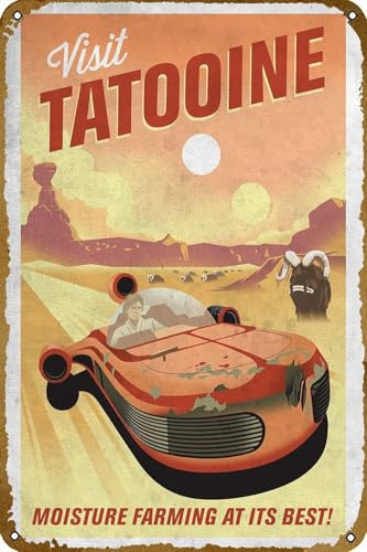 Visit Tatooine Animationsposter, Vintage-Metall-Blechschild, Malschild, lustige Kunst, Wanddekoration, Plakette für Zuhause, Bar, Pub, Club, Café, Dekoration, 20,3 x 30,5 cm
