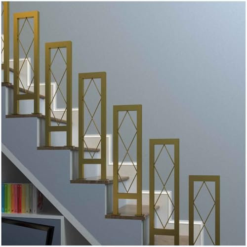 NISMIA Gold,45CM, U-förmiger Handlauf mit Rauten-Dekormuster, Treppengeländer aus Eisen, Dachbodenbalustraden, Korridore und Außentreppen