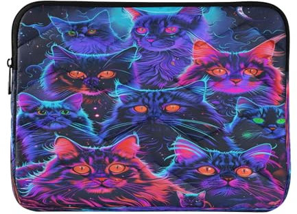 Cute Cats Neon Laptop Sleeve Bag 13-14 Inch Notebook Portable Bag Protection Computer Carrying Bag