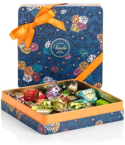 Venchi - Collezione Murrine - Maxi Latta Blu con Cioccolatini Assortiti, 419 g - Senza Glutine - Idea Regalo