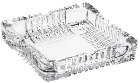 ALEEZ - Heavy Duty Crystal Glass Ashtray - Large Square Ash Tray for Cigarettes and Cigars - Durable Crystal-Cut Ash Holder for Home, Office, Tabletop - Clear Portable Tray 18 x 18 x 4 cm (1, Large)