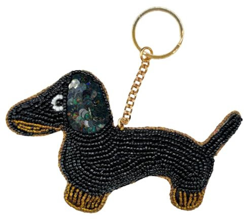 happymaker - Geschenke für Hundebesitzer, Schlüsselanhänger groß, Taschenanhänger Dackel Geschenk, handgefertigt Perlenstickerei, Geschenk für Hundeliebhaber