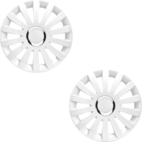 2 Stück Radkappen (wählbar in 14 Zoll, 15 Zoll,16 Zoll,17 Zoll) Radzierblenden für PKW-Stahlfelgen Perfekt als - Ersatz oder zum Nachkauf (Sail/Weiß-Glänzend+Chromring, 17 Zoll)