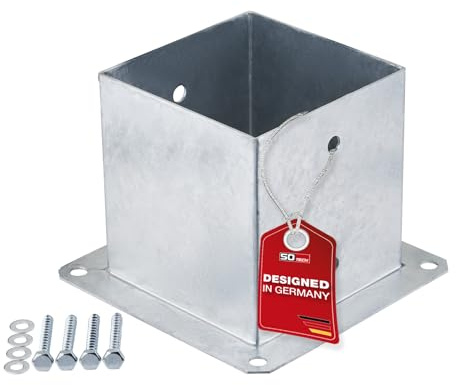 SOTECH Anclaje de suelo para atornillar cuadrado 140 x 140 mm, 152 mm | de altura, acero galvanizado en caliente, soporte de para madera cuadrada - ideal para jardín o terraza