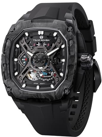 TSAR BOMBA Automatik Uhr Herren Luxus Skelett mechanische Armbanduhr für Männer 50m wasserdichte Mode Quadrat Uhren Geschenk für den Menschen