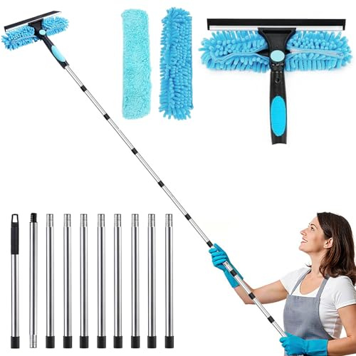 Fensterputzer mit Teleskopstange 4.5m, 2-in-1 Fensterreiniger Set, Teleskopstange Fenster Putzen, Fensterwischer mit Teleskopstiel,Fensterputzer Teleskop für Bad, Dusche, Glas, Spiegel, Auto