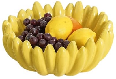 MCDSAJ Stylish Ceramic Fruit Bowl Yellow Round Serving Dish Decorative Snack Plate Durable Home Dining Hotel Storage Versatile Daily Use Tableware for Kitchen and Living Room